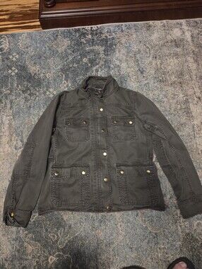 J.Crew Relaxed Boyfriend Field Jacket Utility Green Size M Cotton Gold Snaps